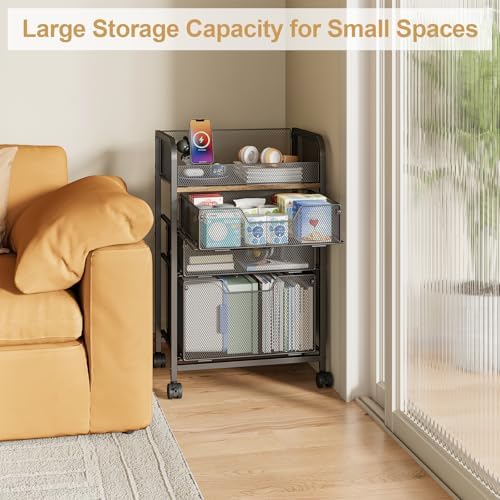 4-Tier Rolling Utility Cart with 3 Drawers-Craft Organizers and Storage with 360° Lockable Wheels,Art Supply Storage Organizer for Art Supplies, Store for Brushes & Paints & Artifacts Patent Pending - Image 5