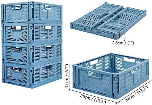 Plastic Drawer Organizer Collapsible Storage Boxes Crate,4-Pack Stackable Folding Storage Basket Closet Containers Toy Organiser for Home Office Bedroom Kitchen Drawer Pull Out Under Bed-Blue - Image 5