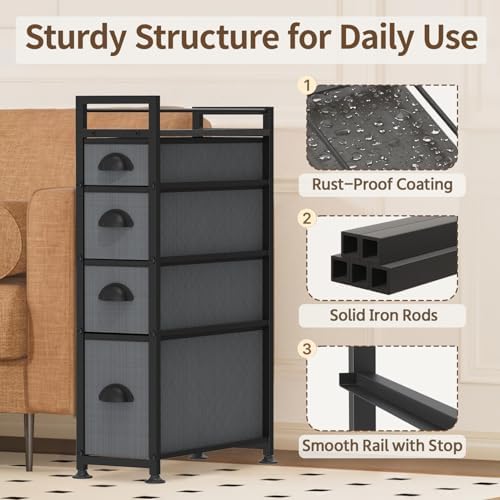 LASZOLA Narrow Cabinet Slim Storage Cart for Bathroom Small Space, Gray - Image 5