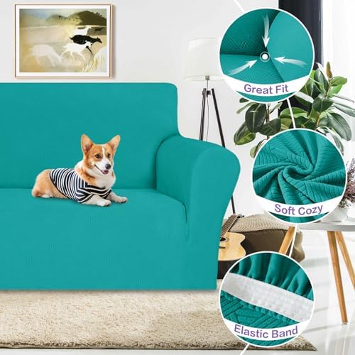 ZNSAYOTX Oversized Super Stretch Couch Cover (92"-115"), New Striped Sofa Covers Comfortable & Durable, Dog Cat Pets Friendly Extra Large Spandex Sofa Slipcovers (XL Sofa, Peacock Teal) - Image 2