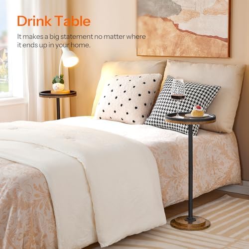 HOOBRO Small Round Side Tables, Set of 2, Drink Tables, Coffee Martini Tables with Pedestal Accent for Small Spaces in Living Room, Bedroom, Sofa Couch, Rustic Brown BF168BZP201 - Image 4