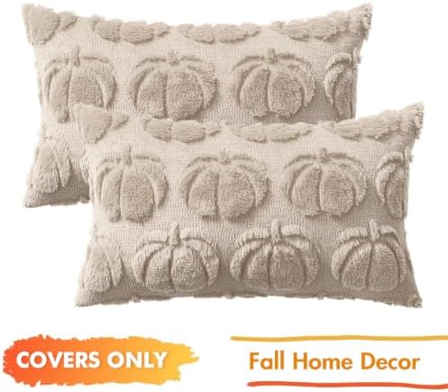 MIULEE Fall Pillow Covers Pumpkin Fall Decor Lumbar 12x20 Beige - Image 6