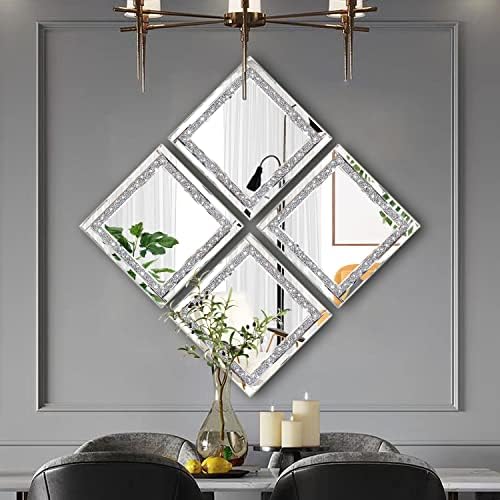 Meetart Crystal Crush Diamond Silver Mirror 12'' x 12'' 2PCS,Frameless Stylish Gorgeous Diamond Decor Glam Glass Mirror. for Bedroom Bathroom Hanging Mirror Home for Wall Decor. - Image 6