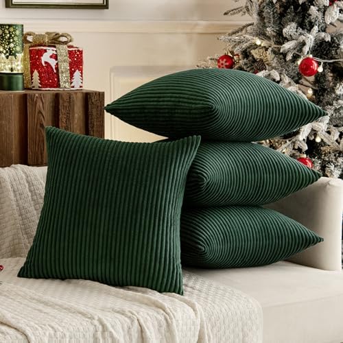 MIULEE Soft Corduroy Decorative Throw Pillow Covers Army Green 18x18 - Image 2