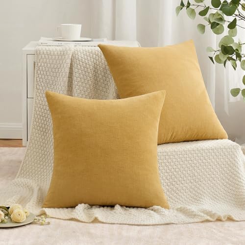 MIULEE Gold Chenille Couch Throw Pillow Covers, 20x20 - Image 4