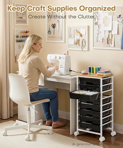 Homde Rolling Storage Drawer Cart: 8-Drawer Sort to Clear Desk & Dresser Clutter - Anti-Fall Smooth Glide Prevents Spill-Out During Daily Grab - Lockable Wheels Keep It Steady - Image 5