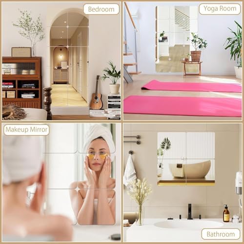 JUNEBRUSHS 8 Pack Self Adhesive Acrylic Mirror, 8 x 8 Inch Tiles,Flexible Plastic Mirror Sheets Wall Stickers,2MM Thick Frameless Small Mirror - Image 4