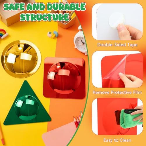 Junkin 3 Pcs Multi Shaped Sensory Bubble Wall Mirror Acrylic Bubble Mirror Toys, for Kids Classroom Home Quiet Corners Sensory Rooms, Providing Visual and Tactile Stimulation, 10 x 10 Inches - Image 6