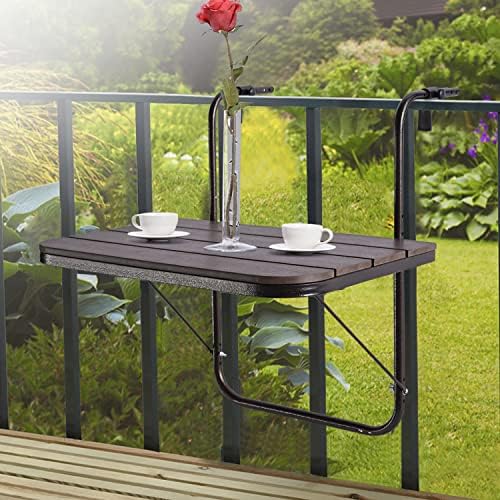 Balcony Railing Table Outdoor Hanging Folding Brown Aluminium Metal Side Table Adjustable 23.6"L x 15.7"W - Image 4
