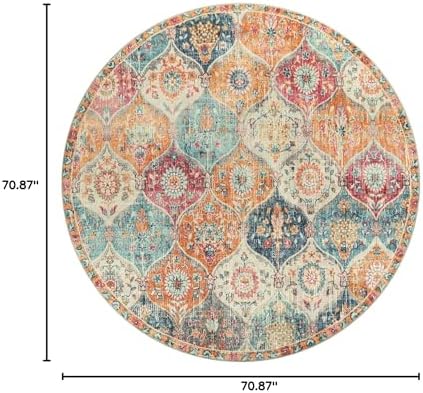 Lahome Moroccan Washable Round Area Rug, Soft Round Rugs 6ft Ultra-Thin Non-Slip, Vintage Distressed Large Circle Carpet for Bedroom Living Room Kitchen Nursery Elise, Burnt Orange - Image 2
