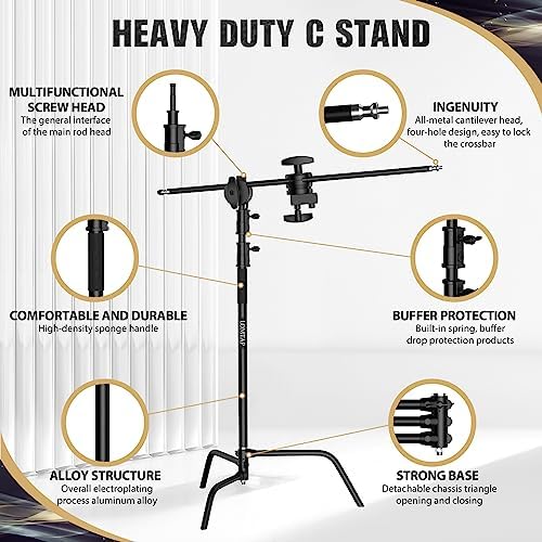 LOMTAP C Stand with Boom Arm, 10.8ft/330cm Heavy Duty Light Stand - Image 2