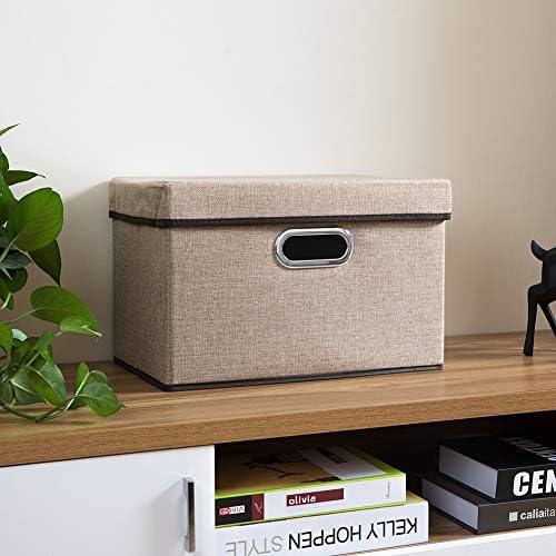 PRANDOM Collapsible Storage Cubes with Lids [1-Pack] Jute Fabric Foldable Storage Boxes Organizer Containers Baskets Bins with Cover for Home Bedroom Closet Office Nursery (14.9x9.8x9.8) - Image 4