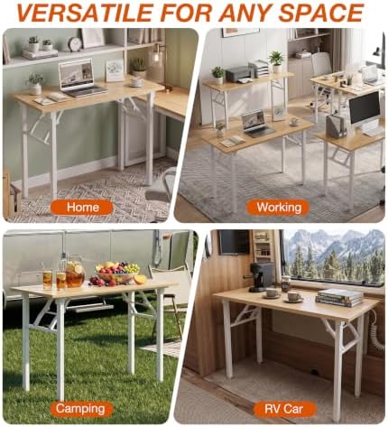 XBurmo Folding Desk Foldable Table, No Assembly 43.3" Foldable Desk Space-Saving Workstation for Small Space, Computer Table, Flat Storage for Home Office, Bedroom, Dorm, Study Room, Light Maple - Image 7