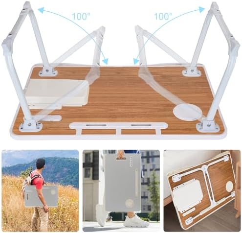 Laptop Bed Table, Laptop Desk for Bed, Foldable Laptop Bed Desk with USB Charge Port, Handle, Desktop Card Slot, Cup Slot, Side Drawer, Portable Laptop Table for Bed Eating Reading Working - Image 5