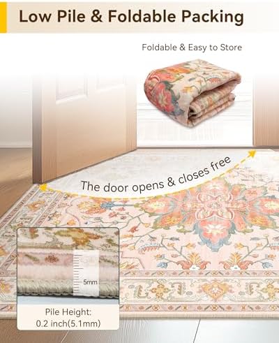 RELEANY Washable Area Rug, 5'x8', Pink/Light Pink/Colorful - Image 5