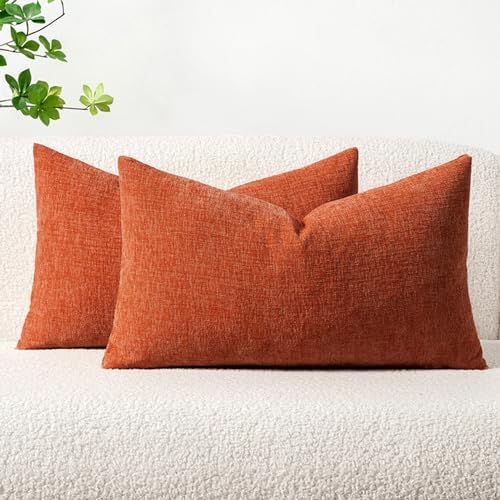 MIULEE Soft Chenille Fall Lumbar Throw Pillow Covers Rust 12x20 Pack of 2 by MIULEE