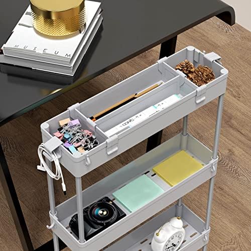 SPACELEAD Slim Storage Cart 4 Tier,Bathroom Organizer Rolling Utility,Mobile Shelving Unit Slide Out for Office, Kitchen, Laundry Room & Narrow Places,Gray - Image 2