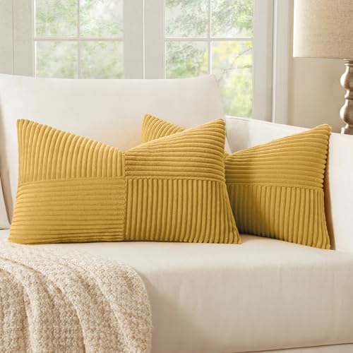 MIULEE Golden Mustard Decorative Lumbar Throw Pillow Covers 12x20 in 2 Pack by MIULEE