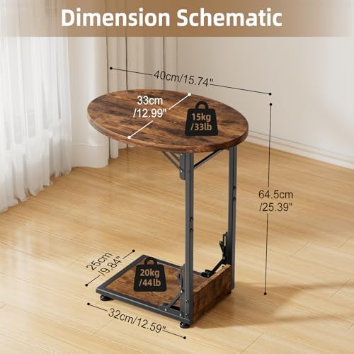 Elbourn Folding Side Table End Couch Tables,Metal Frame C-Shaped TV Stand for Sofa Living Bedroom Bedside Coffee Small Spaces(Vintage Wood Color) - Image 3