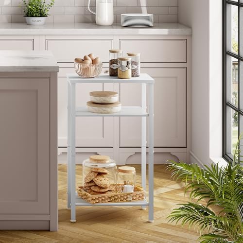 Hoctieon 2-Set 3 Tier End Table, Telephone Table Set of 2, Tall Side Table with Storage Set of 2, Small Nightstand for Small Spaces, Metal Frame, White - Image 6