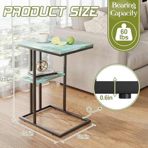 C Shaped Side Table, Couch End Table for Small Space, Blue&Green - Image 2