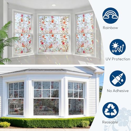 rabbitgoo Window Privacy Film Rainbow, Floral Cosmos, 35.4" x 157.4" - Image 6
