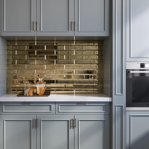 Lovdeco Peel and Stick Beveled Gold Antique Mirror Tile Subway Mirror Glass Backsplash 3x12 Inch for Kitchen Bathroom Wall (20 Pcs, 5 SQ.FT.) - Image 5