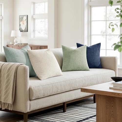 MIULEE Soft Corduroy Decorative Throw Pillow Covers Muted Teal 18x18 - Image 2