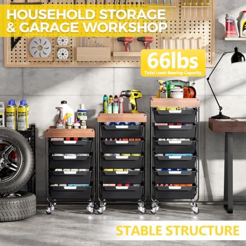 SYKIARIOL Utility Cart with 6 Labeling Drawers and Wooden Tabletop - Image 5