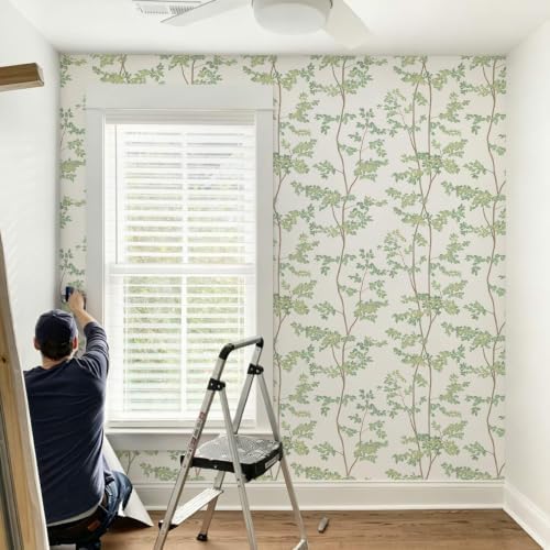 Ismoon Green and Beige Forest Peel Stick Wallpaper for Modern Bedroom Wall | Renter Friendly Viny Wallpaper Tree Leaf Contact Paper Removable Self Adhesive Waterproof Textured 17.3x78.7in - Image 4