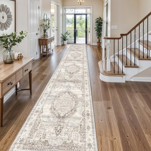 Washable Hallway Runner Rugs 3x16: Soft Ultra Thin Low Pile Carpet Machine Washable Indoor Lightweight Rug Runner Anti Slip Backing Rugs for Living Room Bedroom Kitchen 3'x16' Beige by YOUFORTONG
