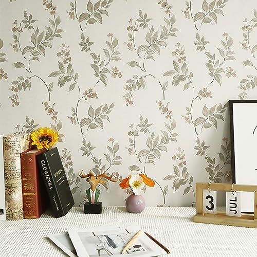 Vinjiasin Peel and Stick Wallpaper Beige Floral Contact Paper Vintage Flower Leaf Self Adhesive Removable Wall Paper for Bathroom Bedroom Livingroom 16.1"x 118" - Image 6