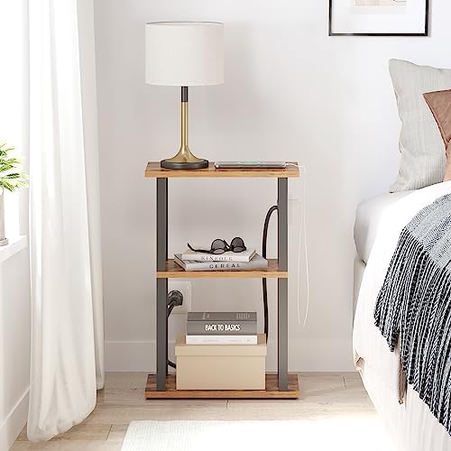 TUTOTAK Small Narrow Side Table with Charging Station, Skinny End Table - Image 2