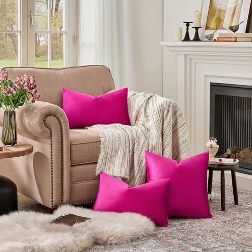 GIGIZAZA Hot Pink Velvet Pillow Covers 12x20 Decorative Pillows Pack of 2 - Image 3