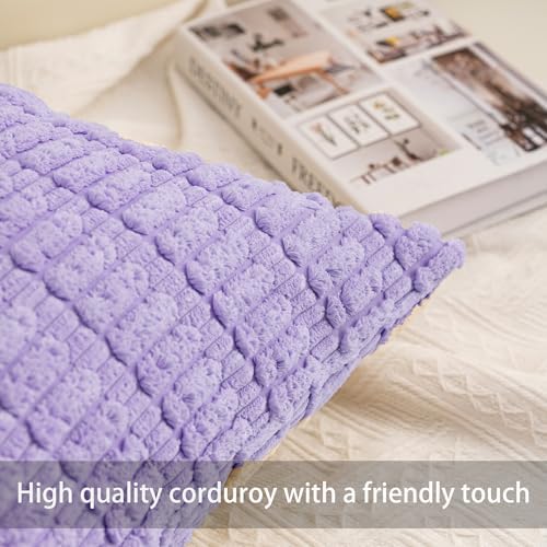 Aegero Pack of 2 Corduroy Decorative Throw Pillow Covers 18x18 Inch, Purple - Image 2