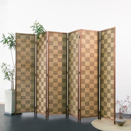 Furnnylane 6 Panel Bamboo Room Divider – 5.6 ft Tall Double-Sided Folding Privacy Screen, Freestanding Wall Partition for Home Office & Bedroom, Caramel Woven Texture, Easy Setup (67" H x 94.5" W) by Furnnylane