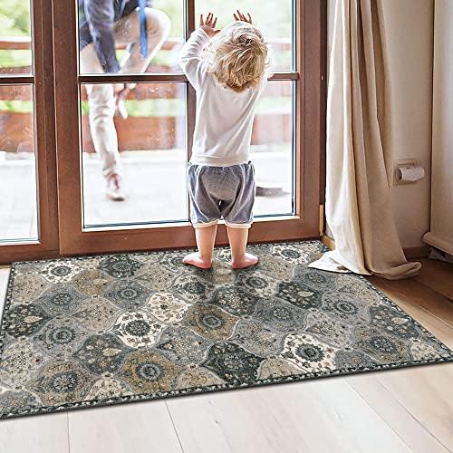 Lahome Moroccan Trellis Small Area Rug, 2x4 Rugs for Entryway Non-Slip Vintage Ultra-Thin Washable Indoor Door Mat Distressed Throw Carpet for Bathroom Kitchen Bedroom Elise, Grey - Image 5