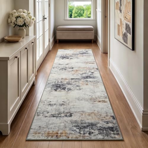 Toneed Washable 2x6 Non-Slip Runner Rug for Hallway Kitchen, Grey/Brown - Image 4