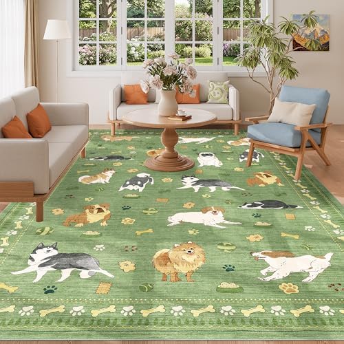 DUKINO 6x9 Washable Dog Area Rug for Living Room Non Slip, Green - Image 6