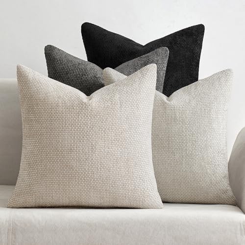 MIULEE Soft Decorative Chenille Pillow Covers Cream Grey 16x16 Pack of 4 by MIULEE