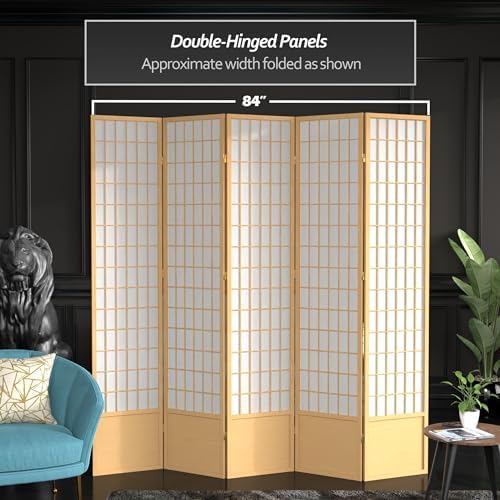 Red Lantern 7 ft. Tall Window Pane Shoji Screen - Natural - 5 Panels - Image 6