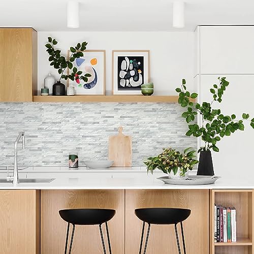 STICKGOO Peel and Stick Backsplash Tile, Volakas White with Silver Metal - Image 6