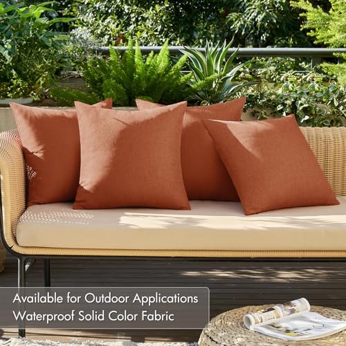 MIULEE Pack of 4 Decorative Outdoor Throw Pillow Covers Linen Waterproof Pillow Covers Summer Farmhouse Cushion Cases for Patio Garden Tent Balcony Couch Sofa 16x16 Inch Rust - Image 3