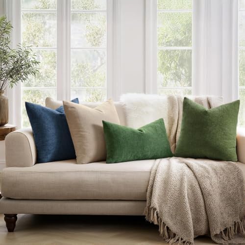 MIULEE Moss Green Chenille Couch Lumbar Throw Pillow Covers, 12x20 - Image 3
