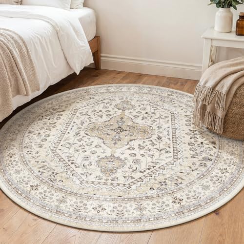 Puino 5Ft Round Rug Washable: Non-Slip Living Room Circle Throw Rugs - Image 2