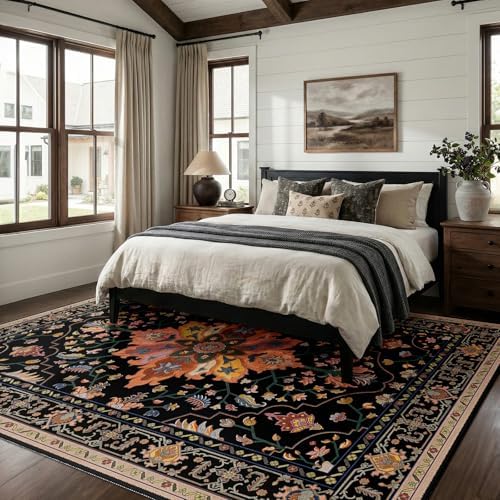RELEANY Washable Area Rug, 6'x8', Black/Colorful - Image 2