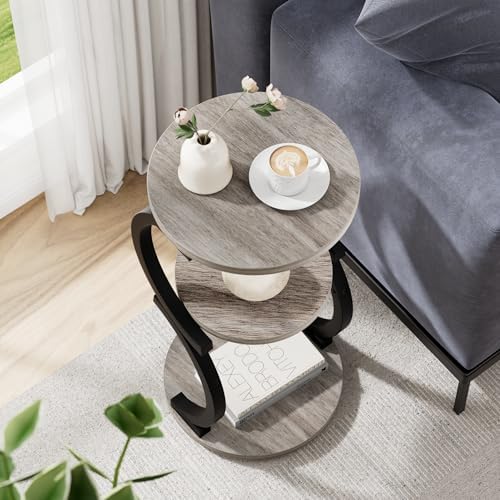 JUSTOGO Small Side Table, 3-Tier Round End Table for Small Spaces, Greige - Image 6