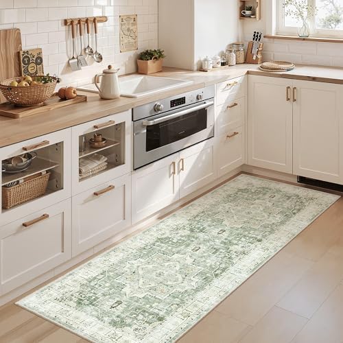 Madane Washable Runner Rug 2x6 Runners for Hallways Non Slip, Green/Ivory - Image 3