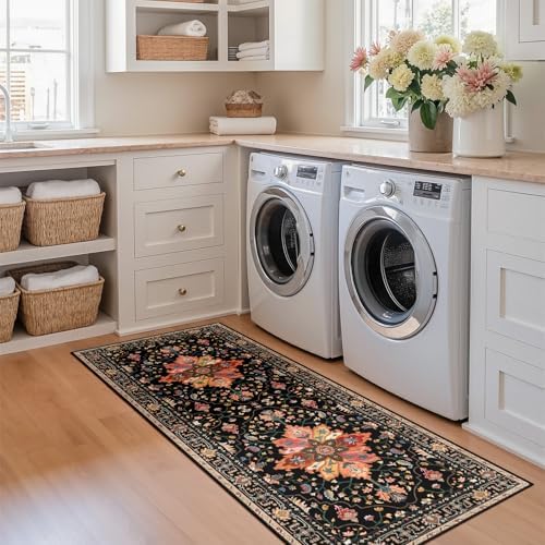 RELEANY Washable Area Rug, Runner 2'x5', Black/Colorful - Image 4