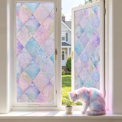 LaCheery 23.6"x78.7" Window Privacy Film Static Cling Stained Glass Window Film Decorative Colorful Privacy Sticker Removable UV Blocking Vinyl Films for Bathroom Glass Windows Doors Cars Home Decals by LaCheery